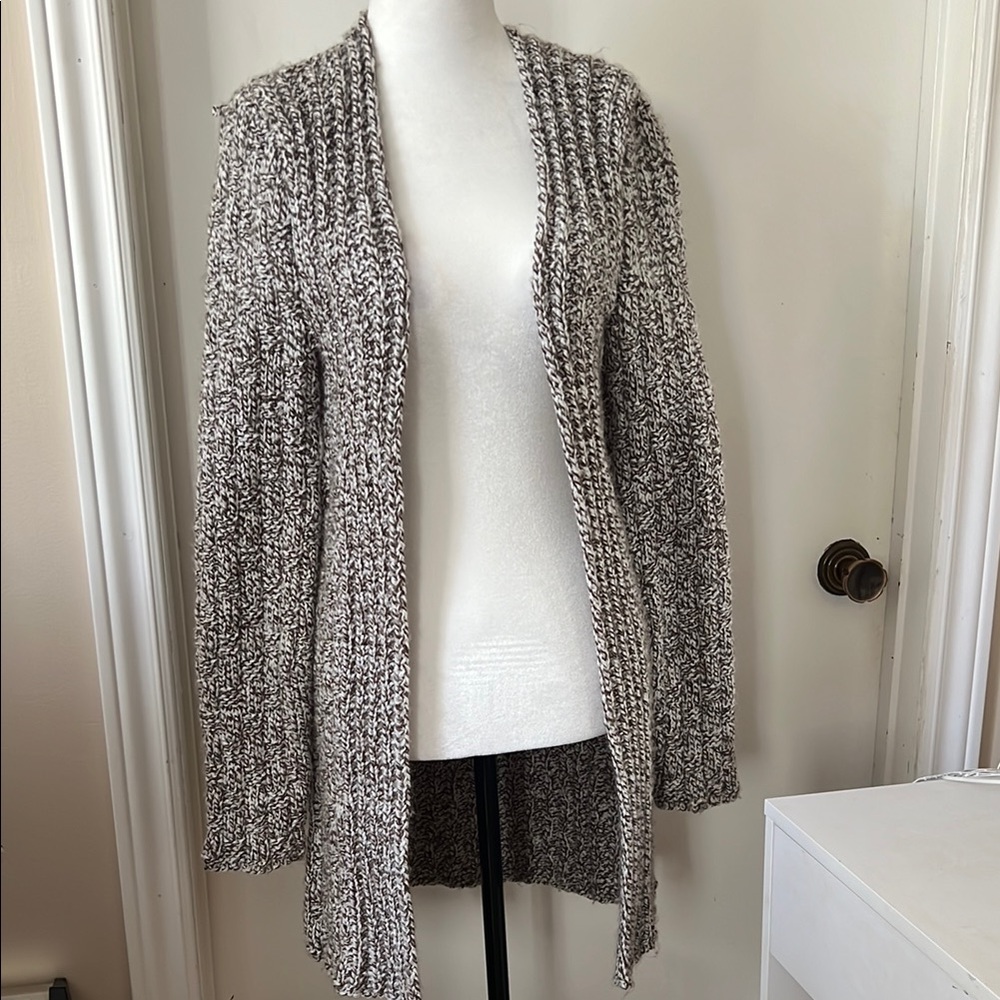 Hand Knit Women's Size M Brown&Cream Open-Front Cardigan
